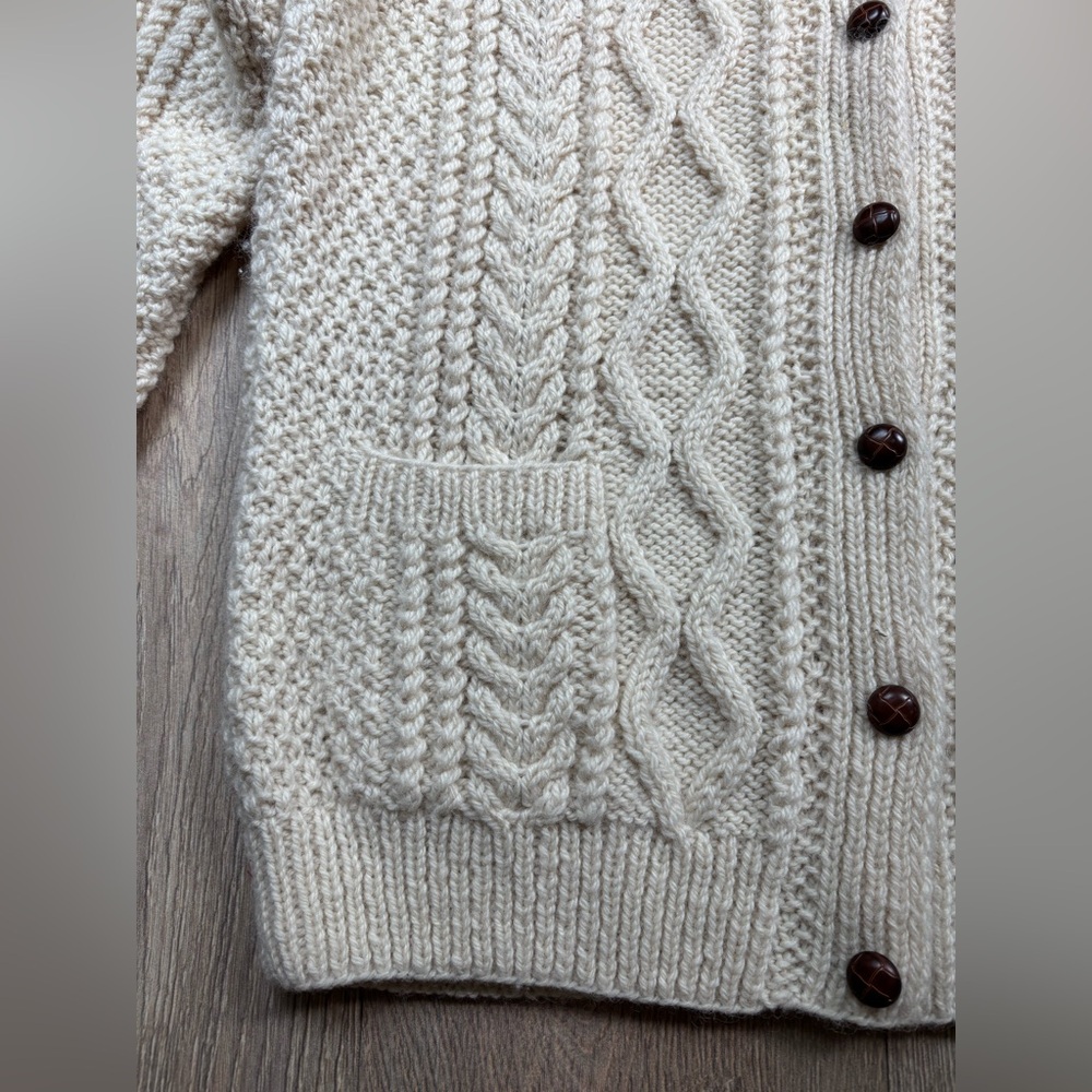 Macmillan of Scotland Cable Knit Wool Cardigan Sweater Large UK 42 Aran Unisex - Picture 11 of 16